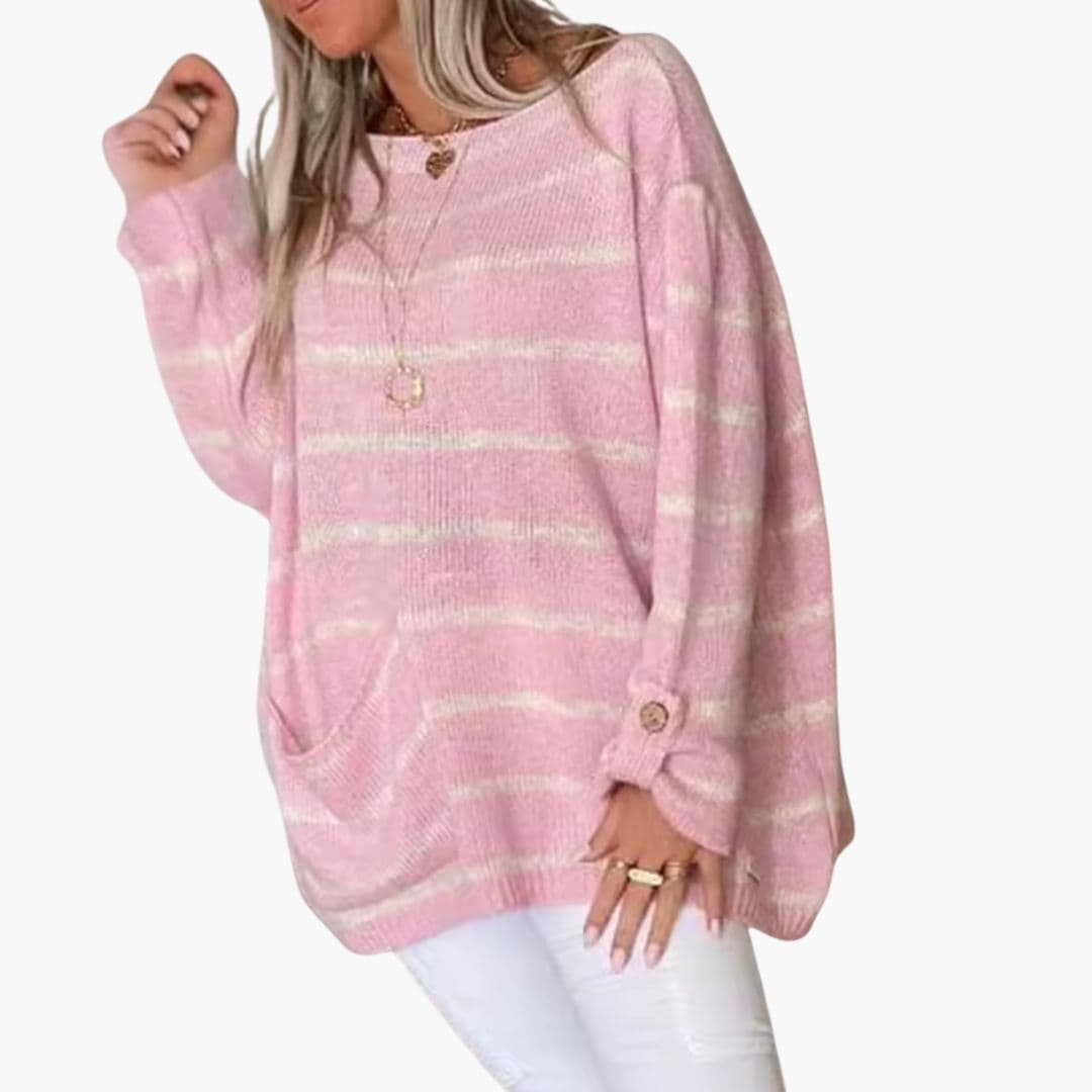 Sweter damski w paski z przednią kieszenią