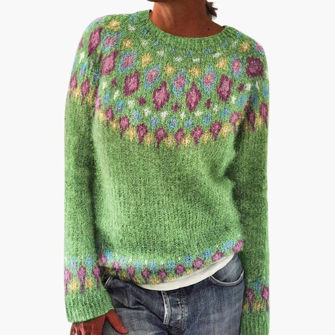 Women's Pullover with Round Neck and Geometric Pattern Knit
