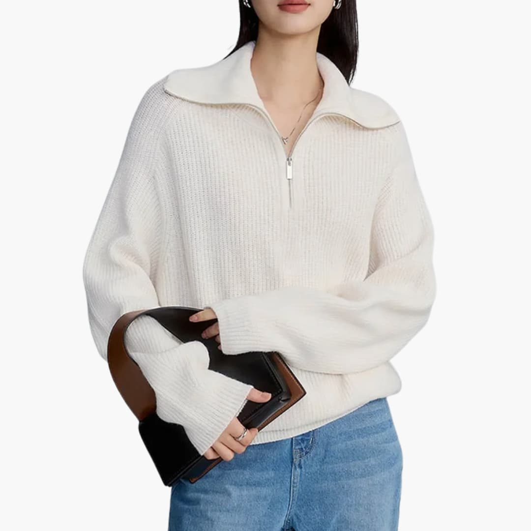 Pull feminino em lã com meio fecho éclair