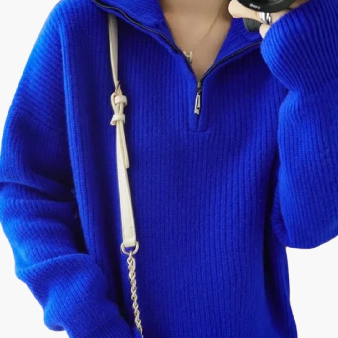 Pull feminino em lã com meio fecho éclair