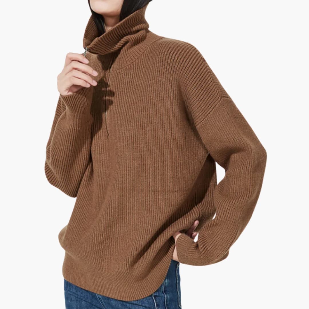 Pull feminino em lã com meio fecho éclair