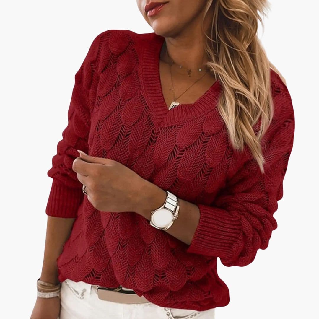 Pull Femme en Maille Col V Surface Texturée