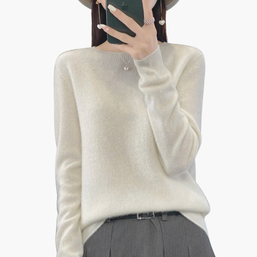Pull Femme en Maille à Col Rond avec Poignets Côtelés