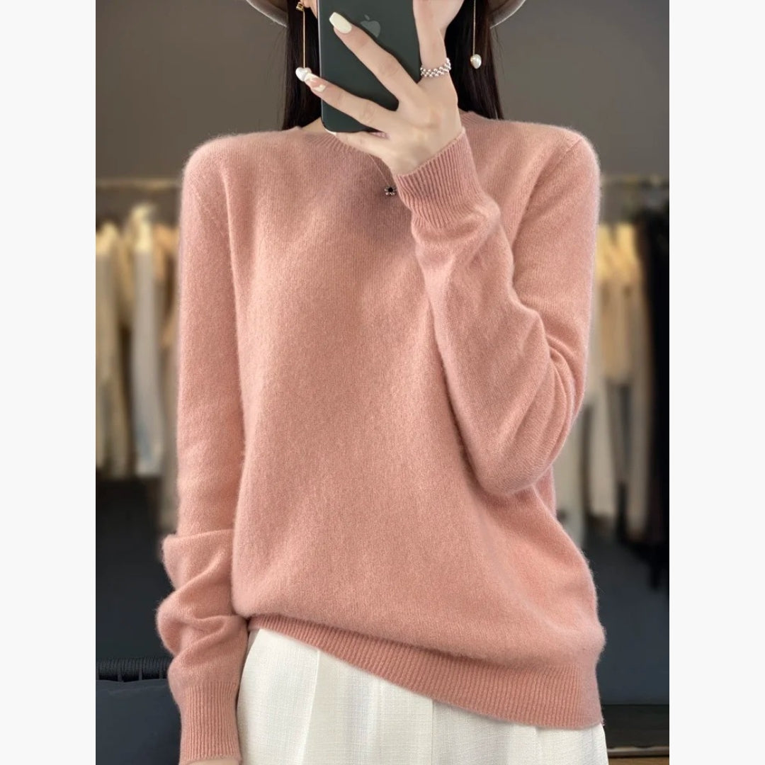 Pull Femme en Maille à Col Rond avec Poignets Côtelés