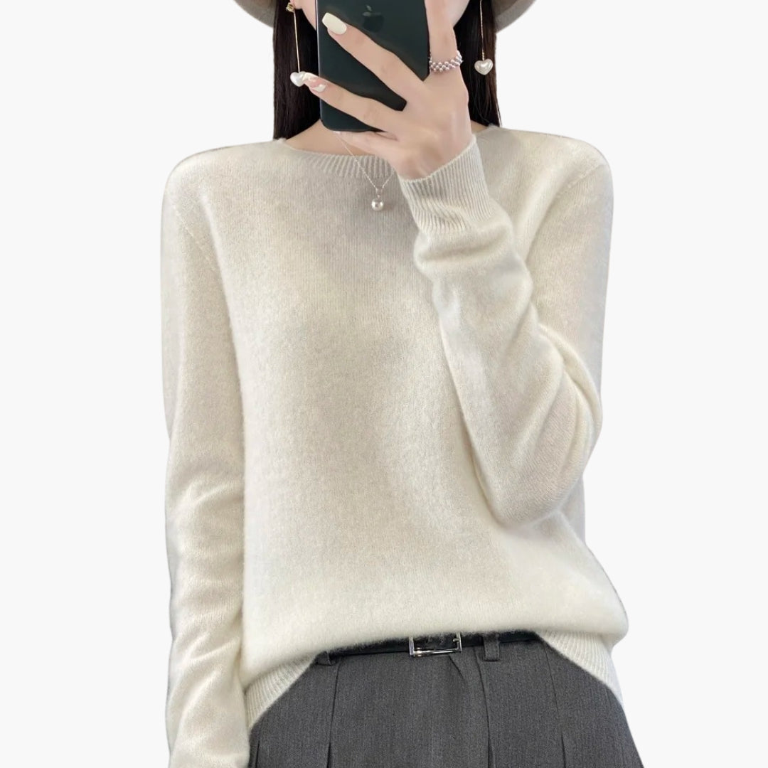 Pull Femme en Maille à Col Rond avec Poignets Côtelés