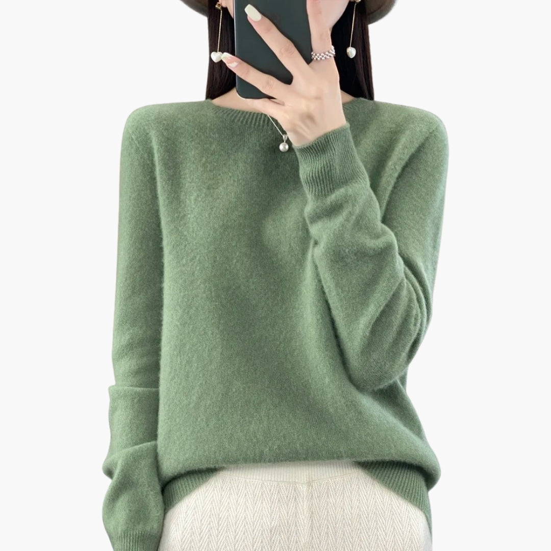 Pull Femme en Maille à Col Rond avec Poignets Côtelés