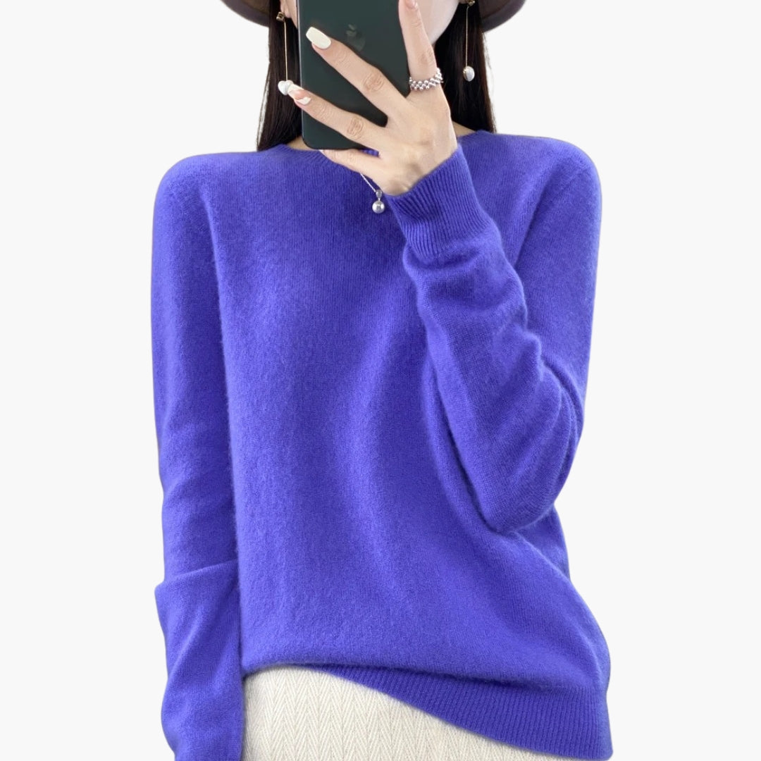 Pull Femme en Maille à Col Rond avec Poignets Côtelés