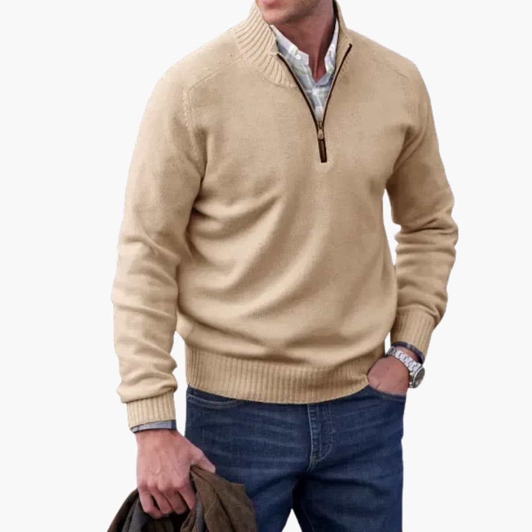 Pull Homme Demi-Zip avec Ourlet Côtelé