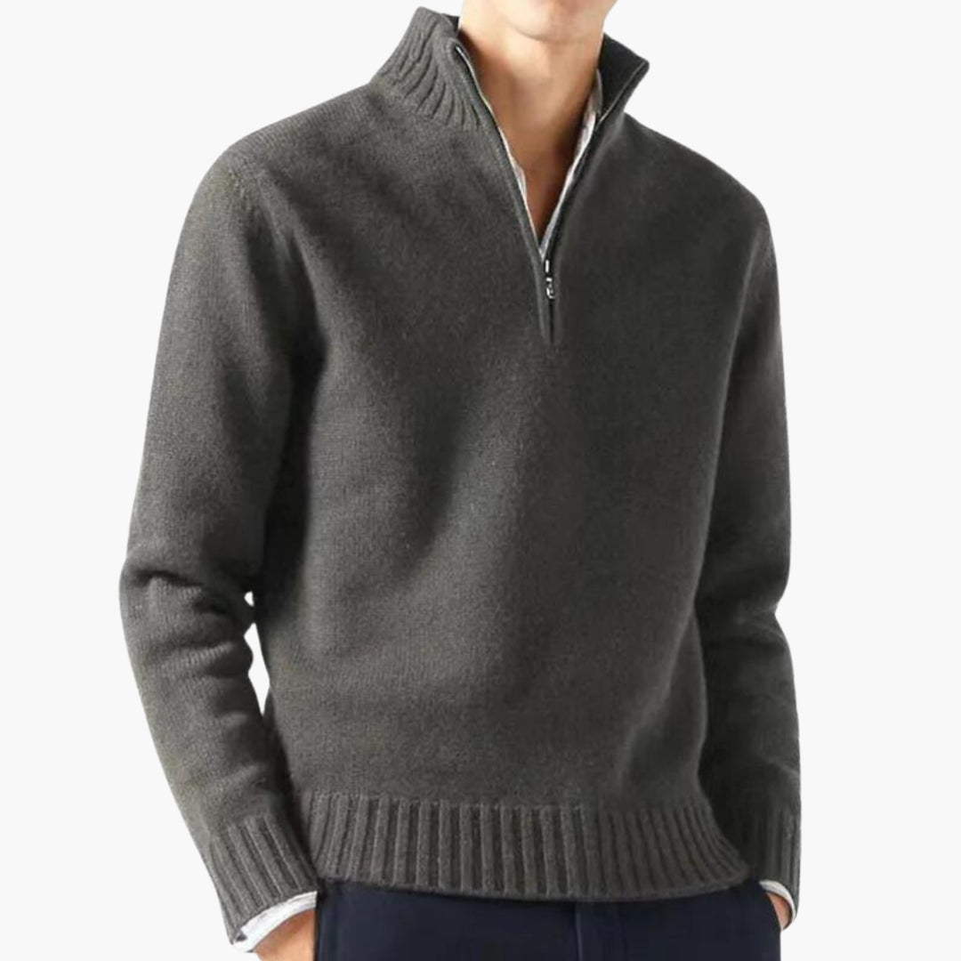 Maglione da uomo con mezza cerniera, collo alto e orlo a coste