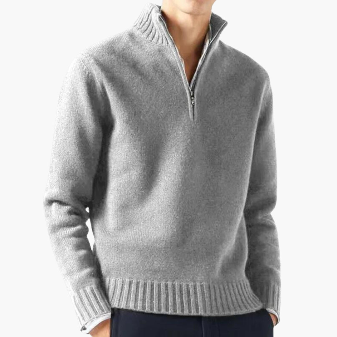 Maglione da uomo con mezza cerniera, collo alto e orlo a coste