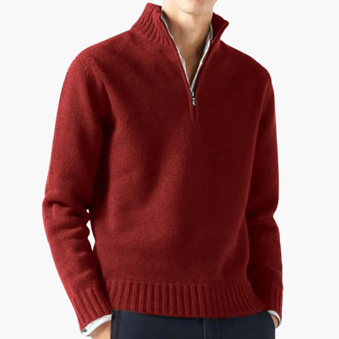 Maglione da uomo con mezza cerniera, collo alto e orlo a coste