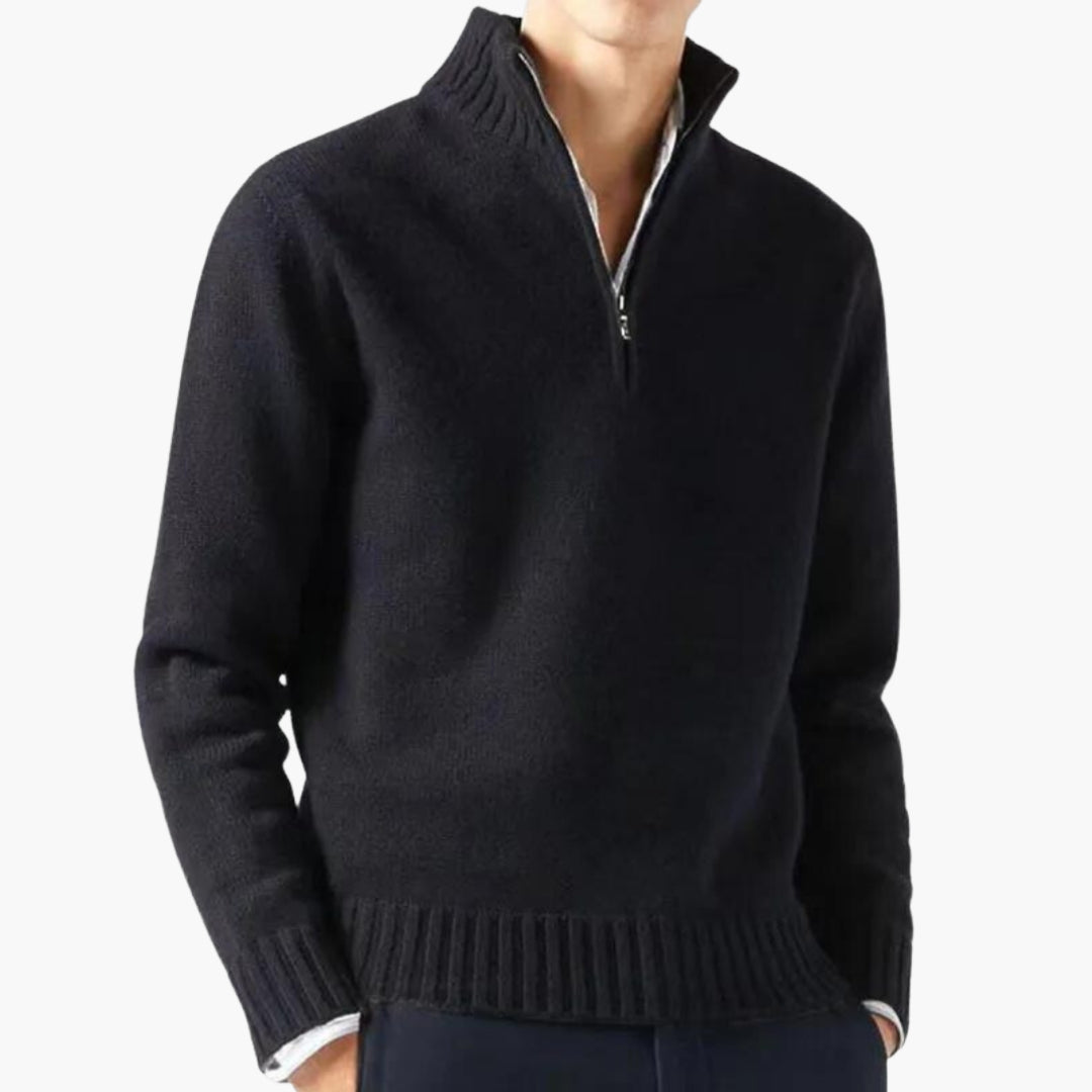 Maglione da uomo con mezza cerniera, collo alto e orlo a coste