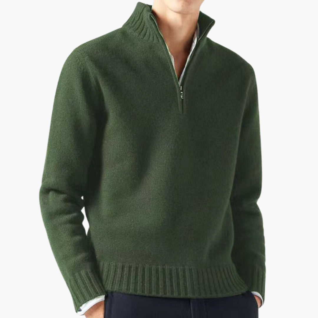 Maglione da uomo con mezza cerniera, collo alto e orlo a coste
