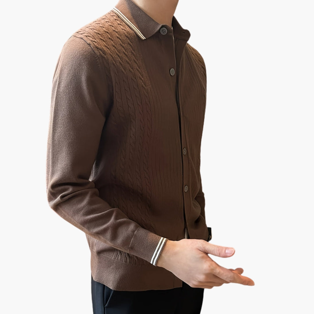 Pull Homme à Motif Câble avec Col et Boutonnage