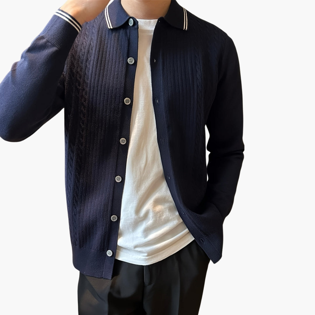 Pull Homme à Motif Câble avec Col et Boutonnage
