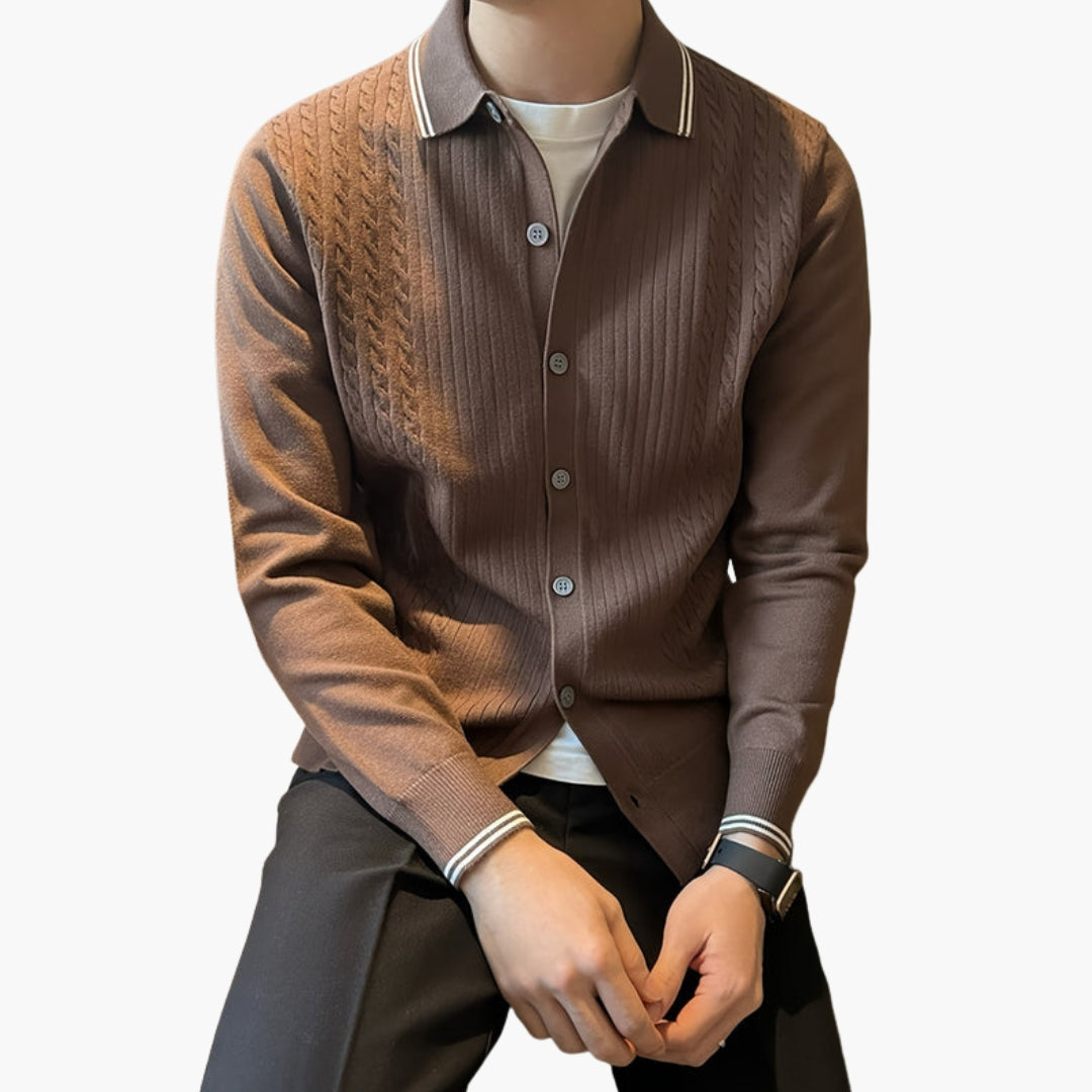 Pull Homme à Motif Câble avec Col et Boutonnage