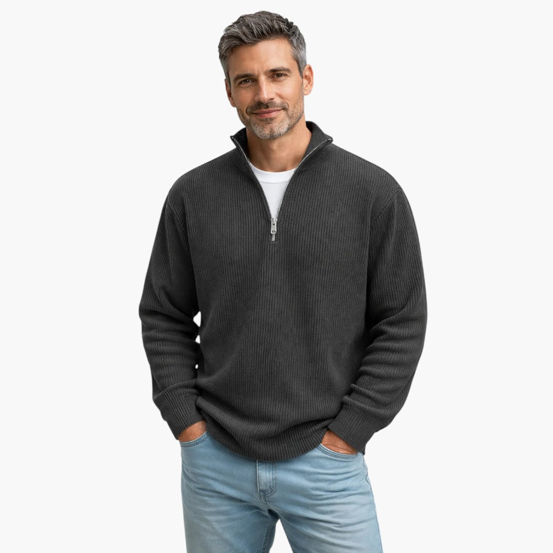 Maglione Uomo con Collo con Zip e Superficie Costellata