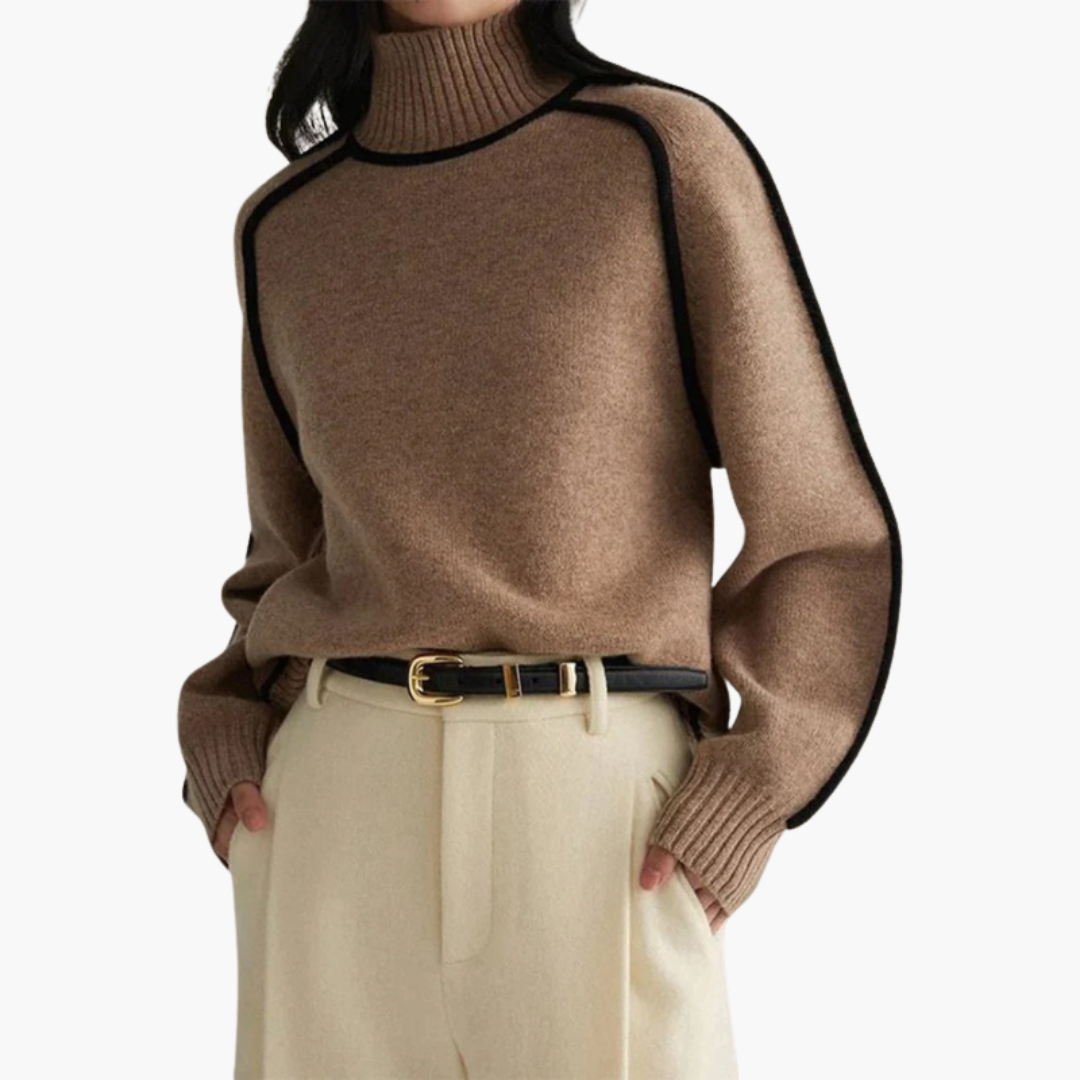 Turtleneck Sweater for Women with Long Sleeves and Ribbed Hem