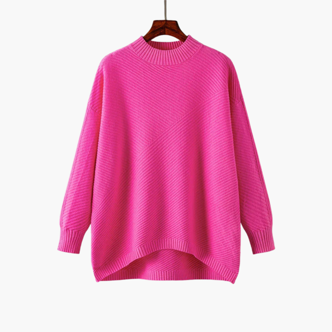 Ribbed women's pullover with mock neck and long sleeves