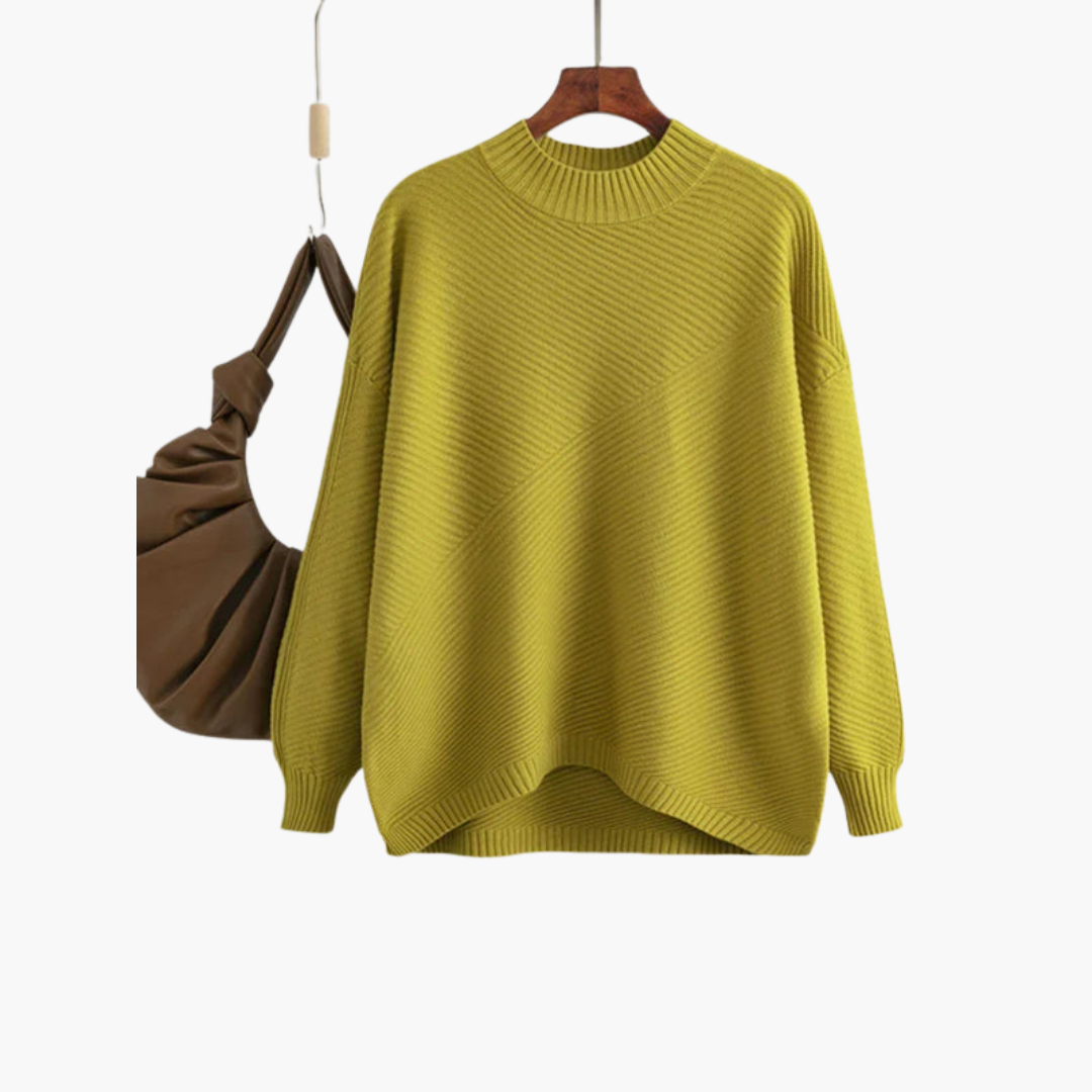 Ribbed women's pullover with mock neck and long sleeves