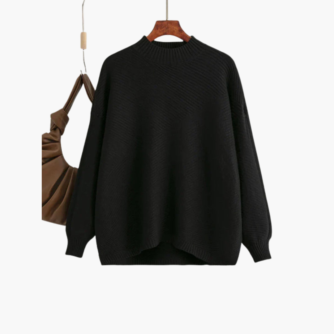 Ribbed women's pullover with mock neck and long sleeves
