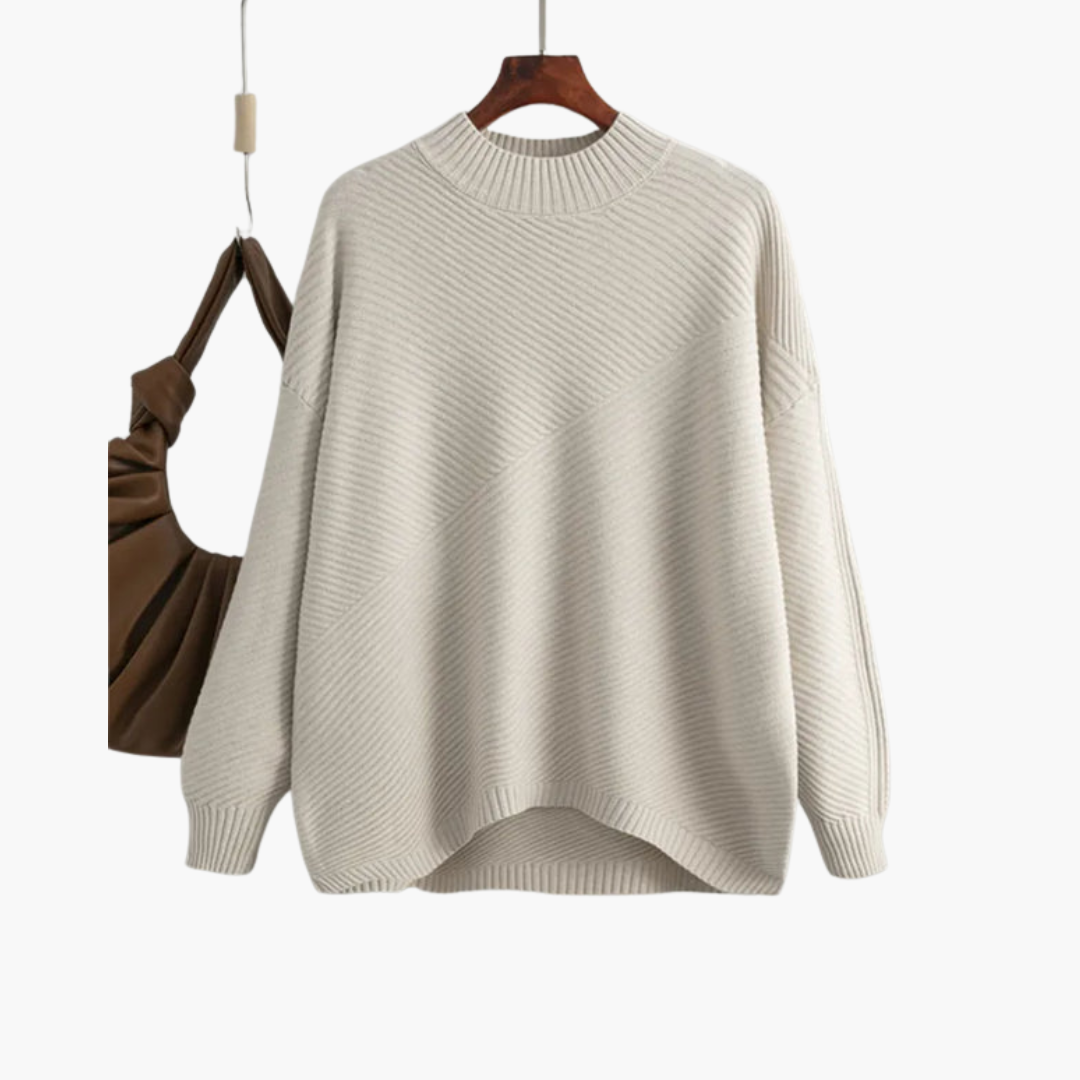 Ribbed women's pullover with mock neck and long sleeves