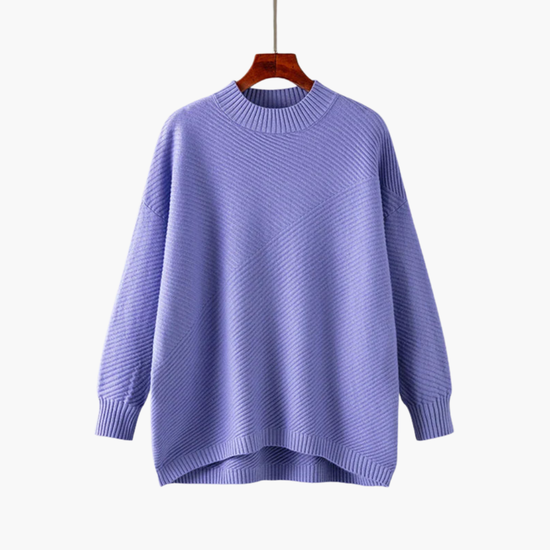 Ribbed women's pullover with mock neck and long sleeves