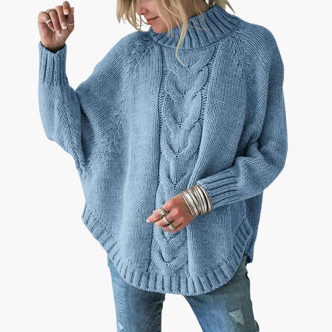 Maglione a collo alto da donna in maglia con motivo a trecce