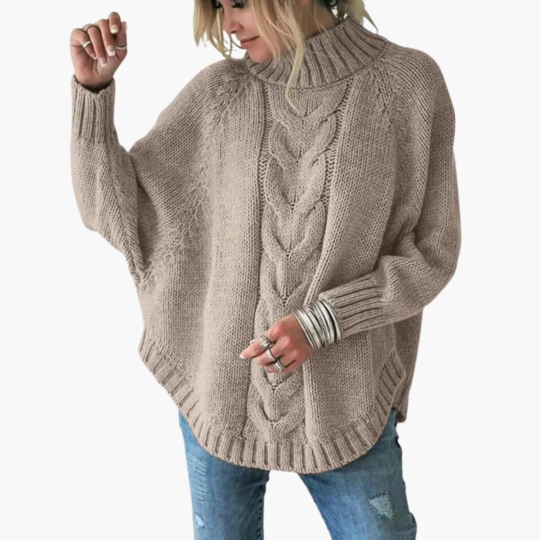 Maglione a collo alto da donna in maglia con motivo a trecce