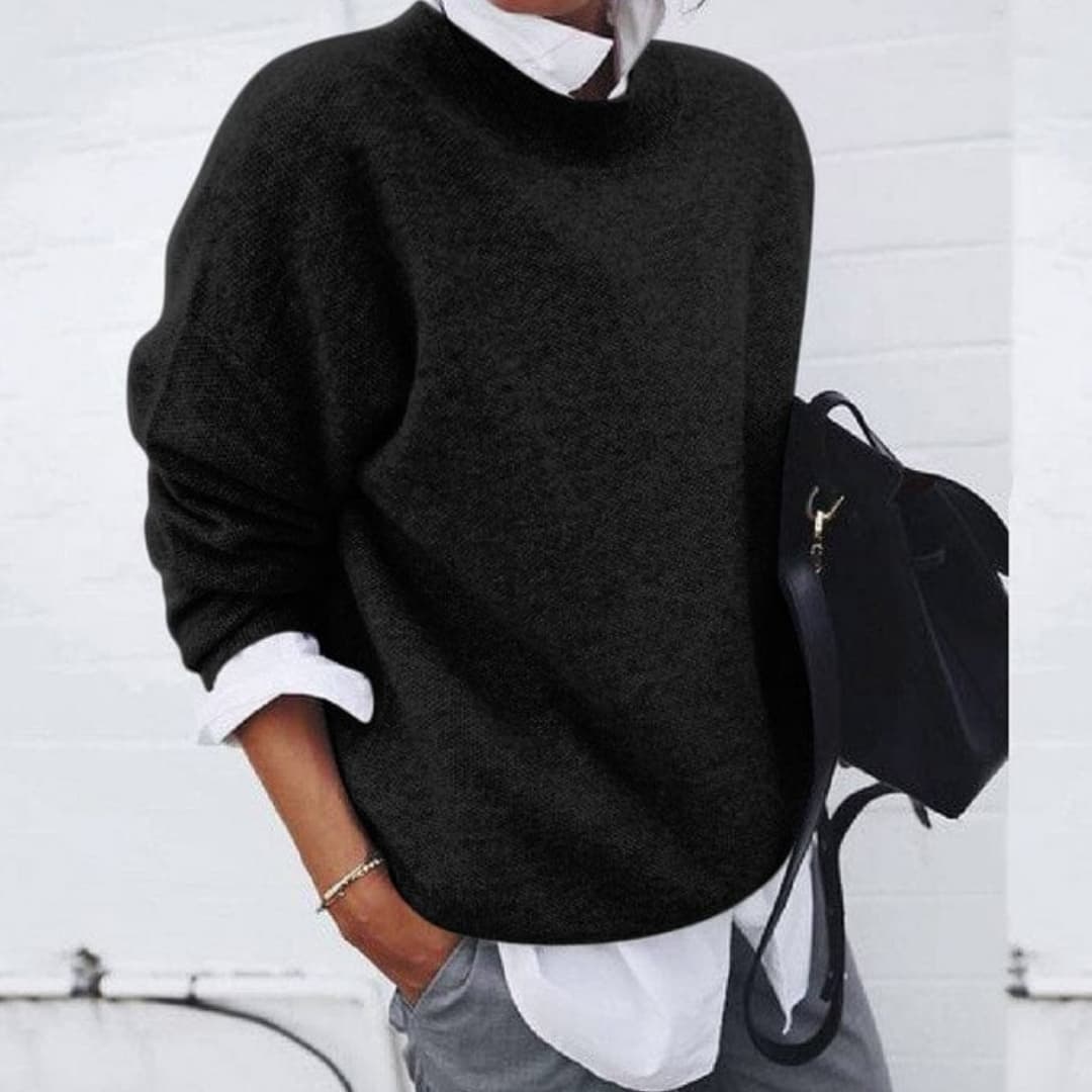 Pull en maille femme avec col rond et manches longues