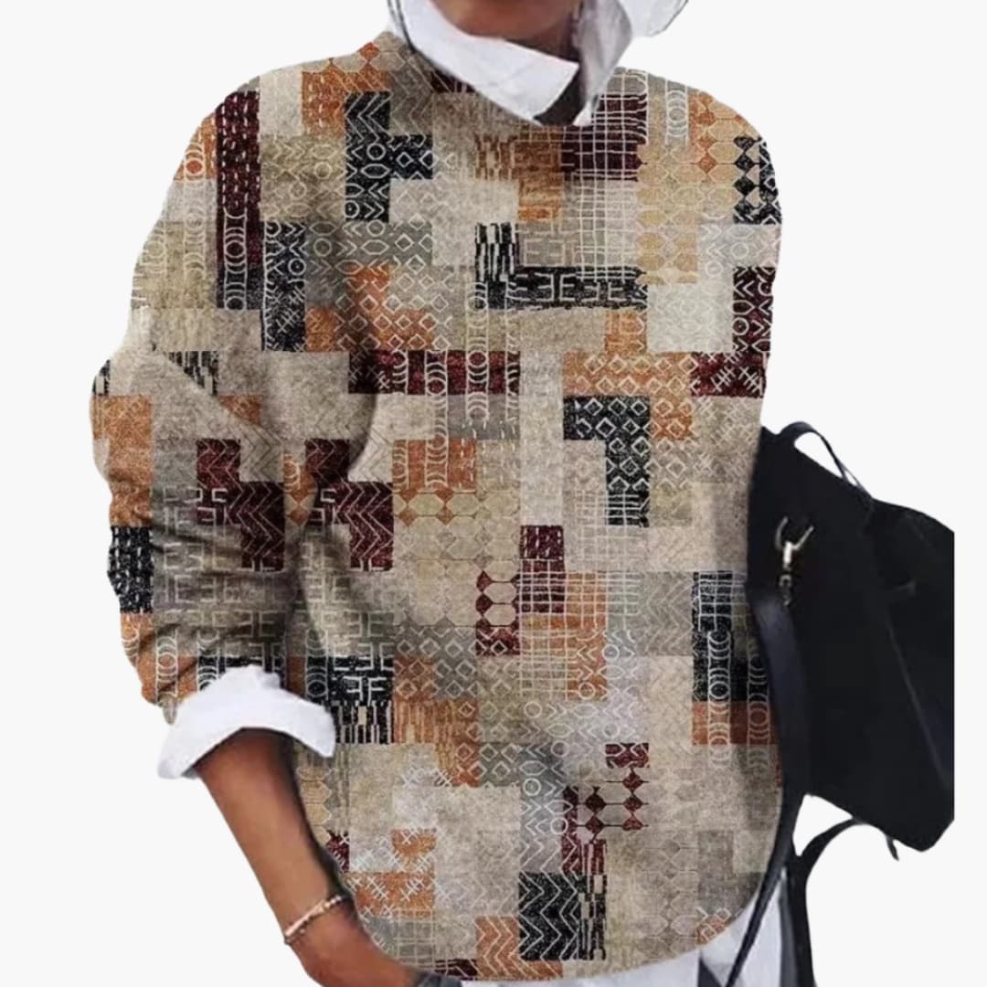 Jersey de punto para mujer con cuello redondo y motivo geométrico