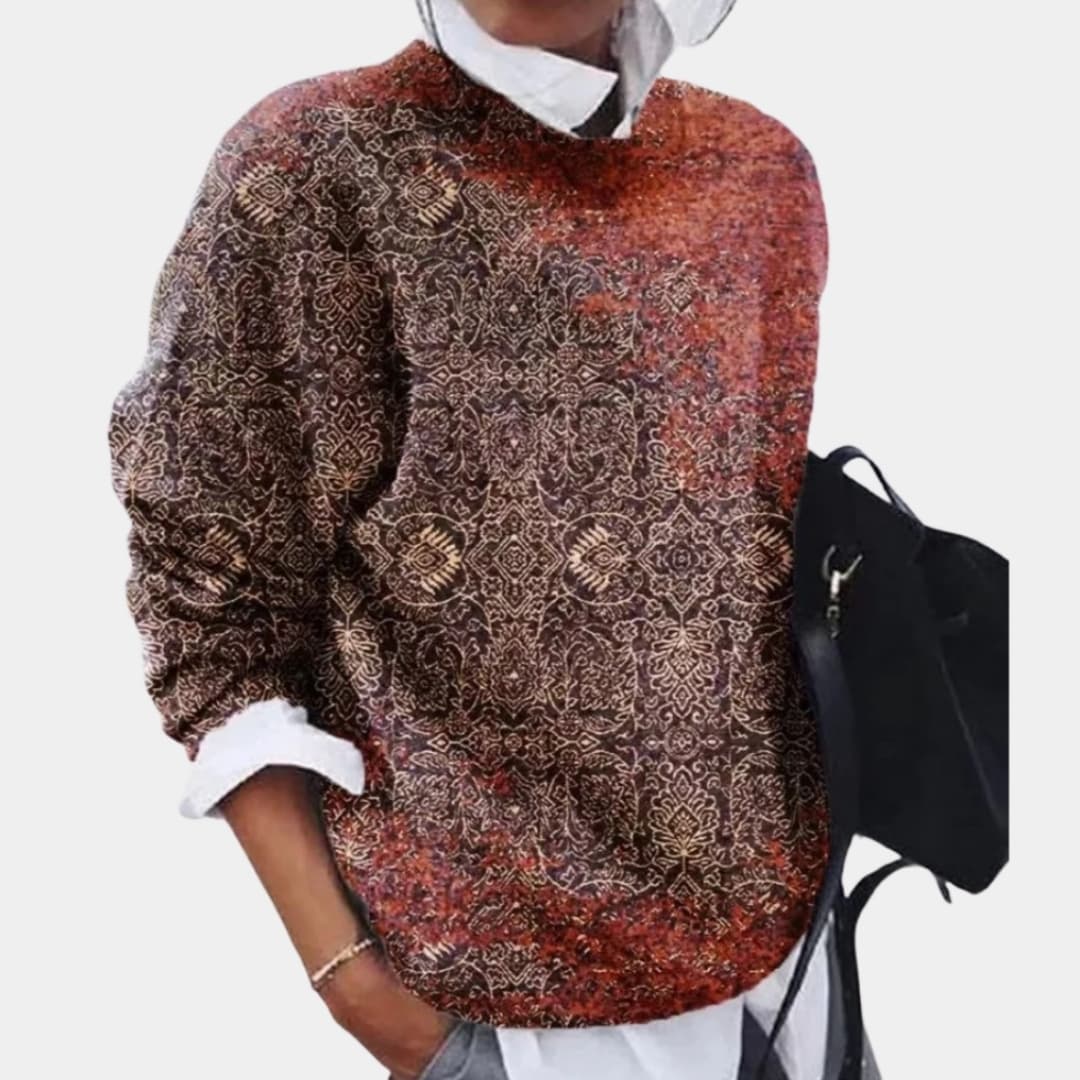 Jersey de punto para mujer con cuello redondo y motivo geométrico