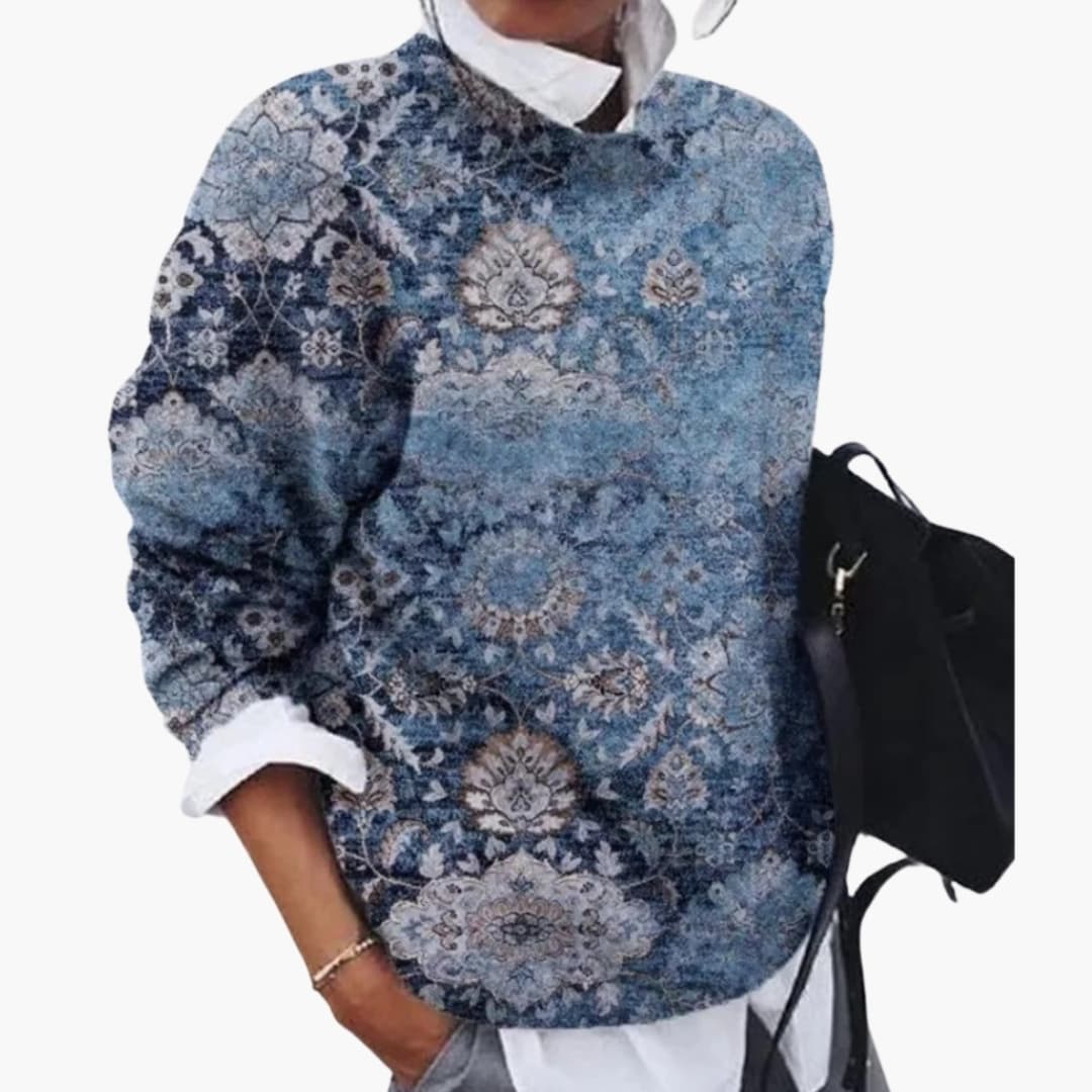 Jersey de punto para mujer con cuello redondo y motivo geométrico