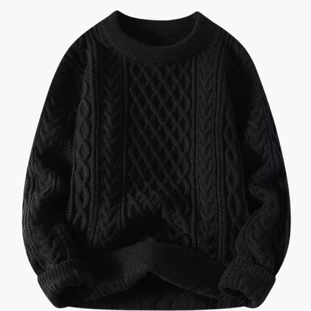 Women's knitted sweater with round neck and cable pattern