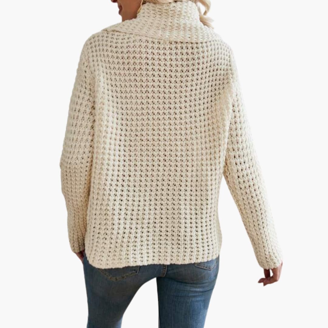 Women's knit sweater with buttoned cowl neck