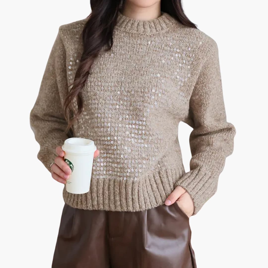 Pull em malha para mulher com decote redondo e superfície texturizada