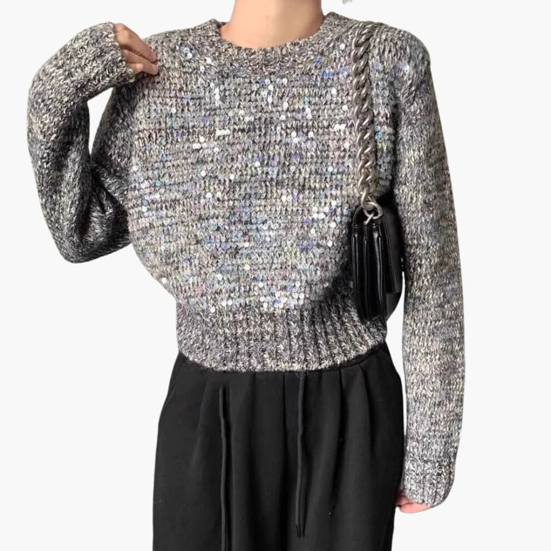 Pull em malha para mulher com decote redondo e superfície texturizada