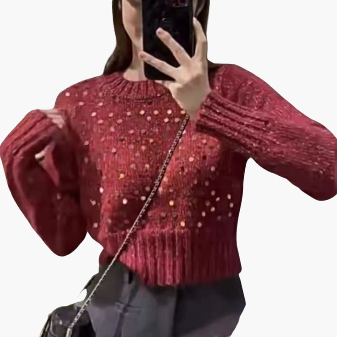 Pull em malha para mulher com decote redondo e superfície texturizada