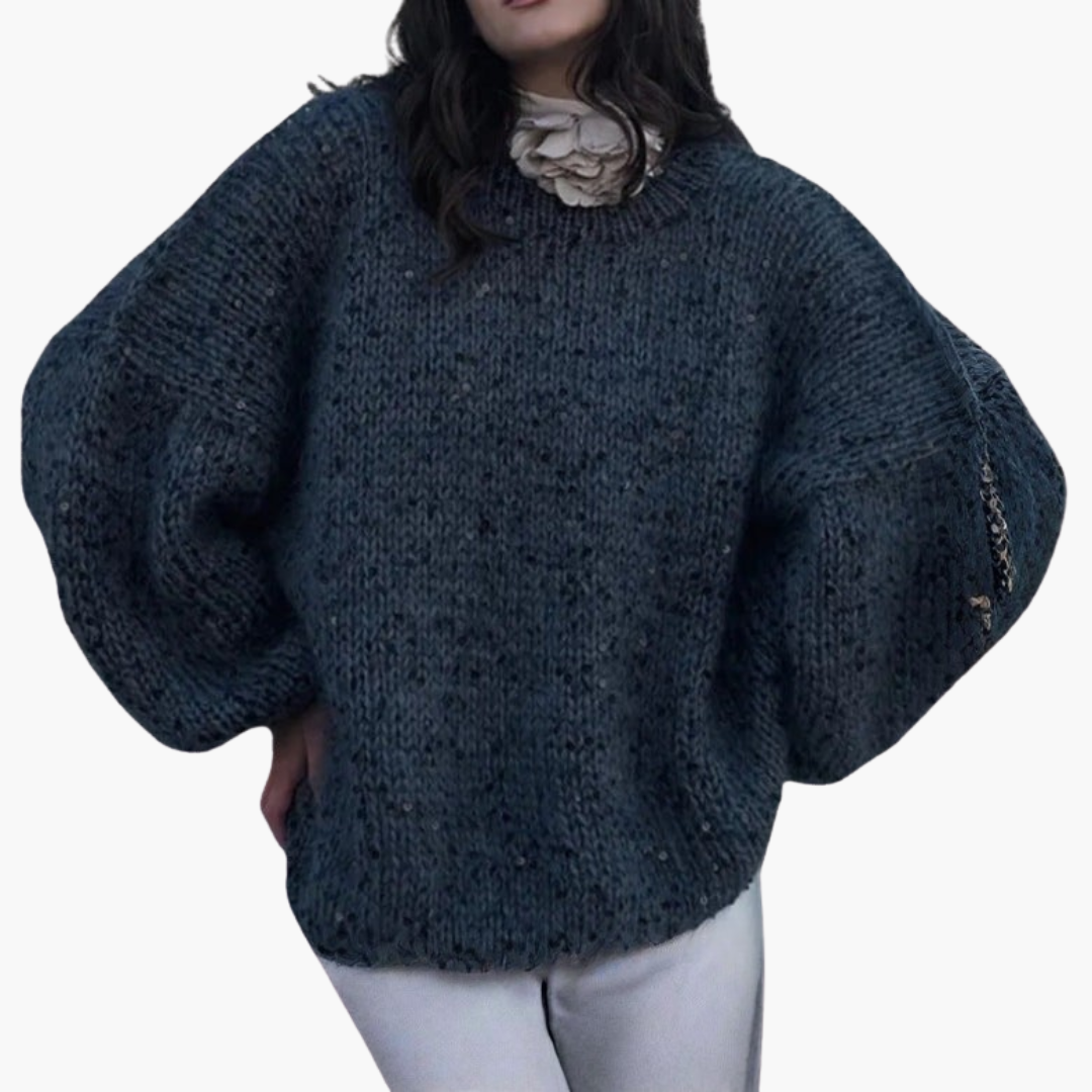 Sweter damski z dzianiny z szerokimi rękawami i wzorzystą powierzchnią