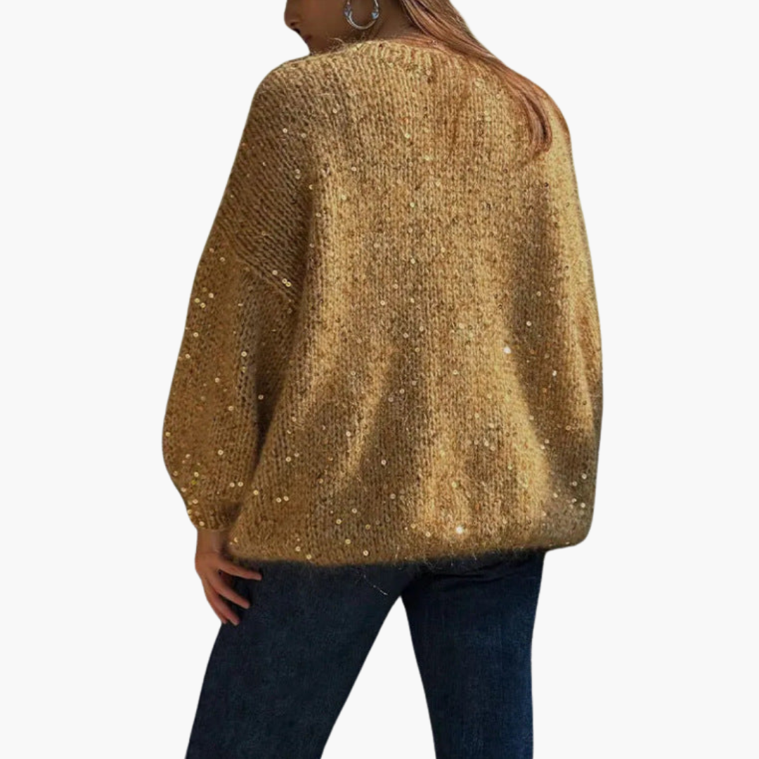 Sweter damski z dzianiny z szerokimi rękawami i wzorzystą powierzchnią