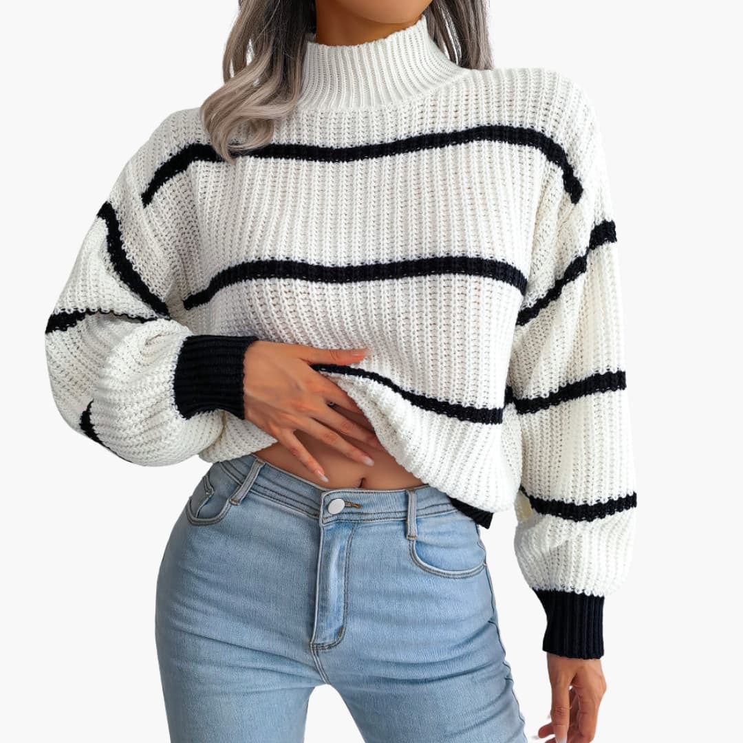 Sweter w paski dla kobiet z golfem