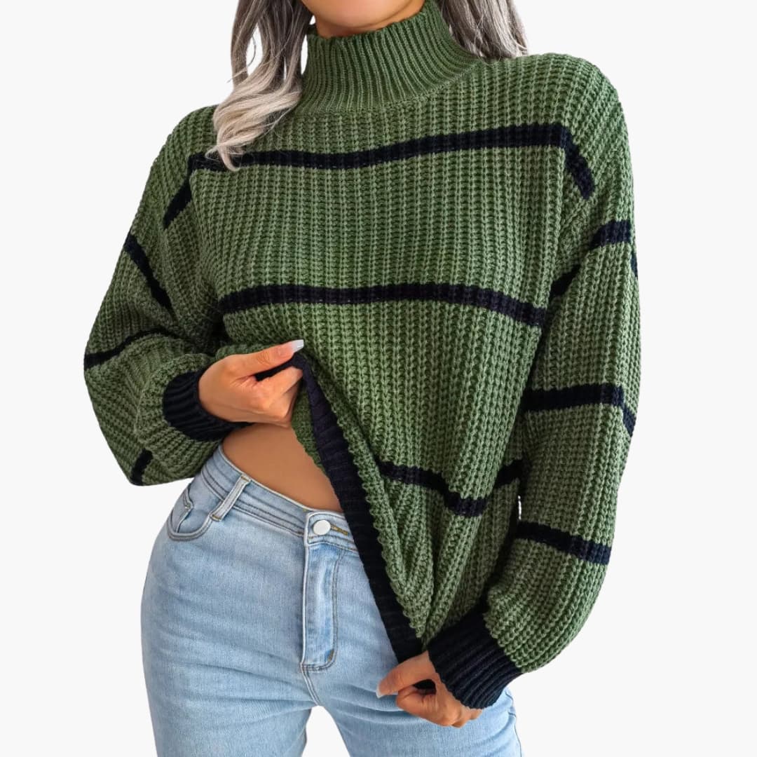 Sweter w paski dla kobiet z golfem