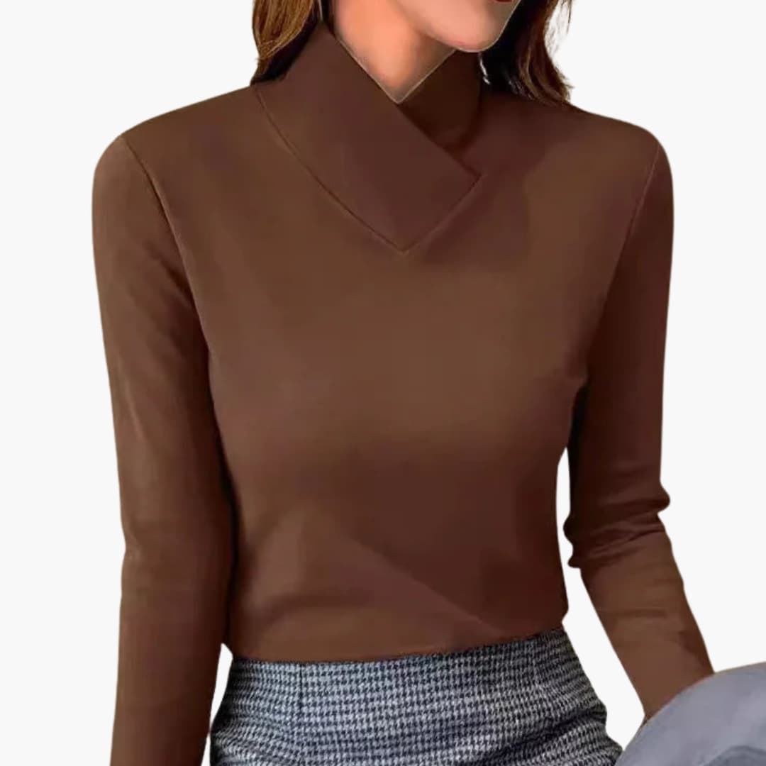 Pull femme à col croisé et manches longues