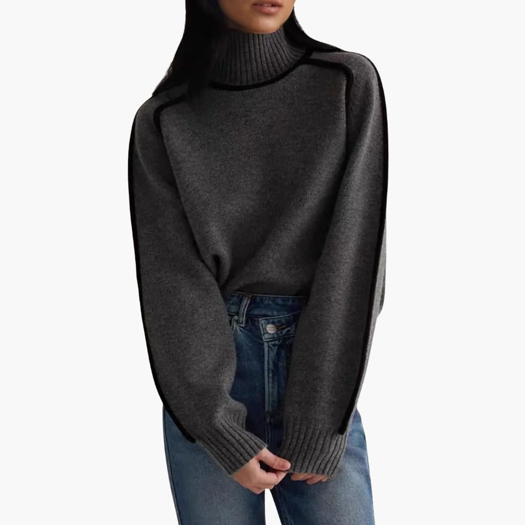 Suéter de mujer con cuello alto y bordes contrastantes