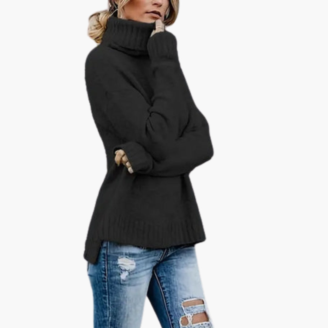 Pull femme avec col roulé et manches longues