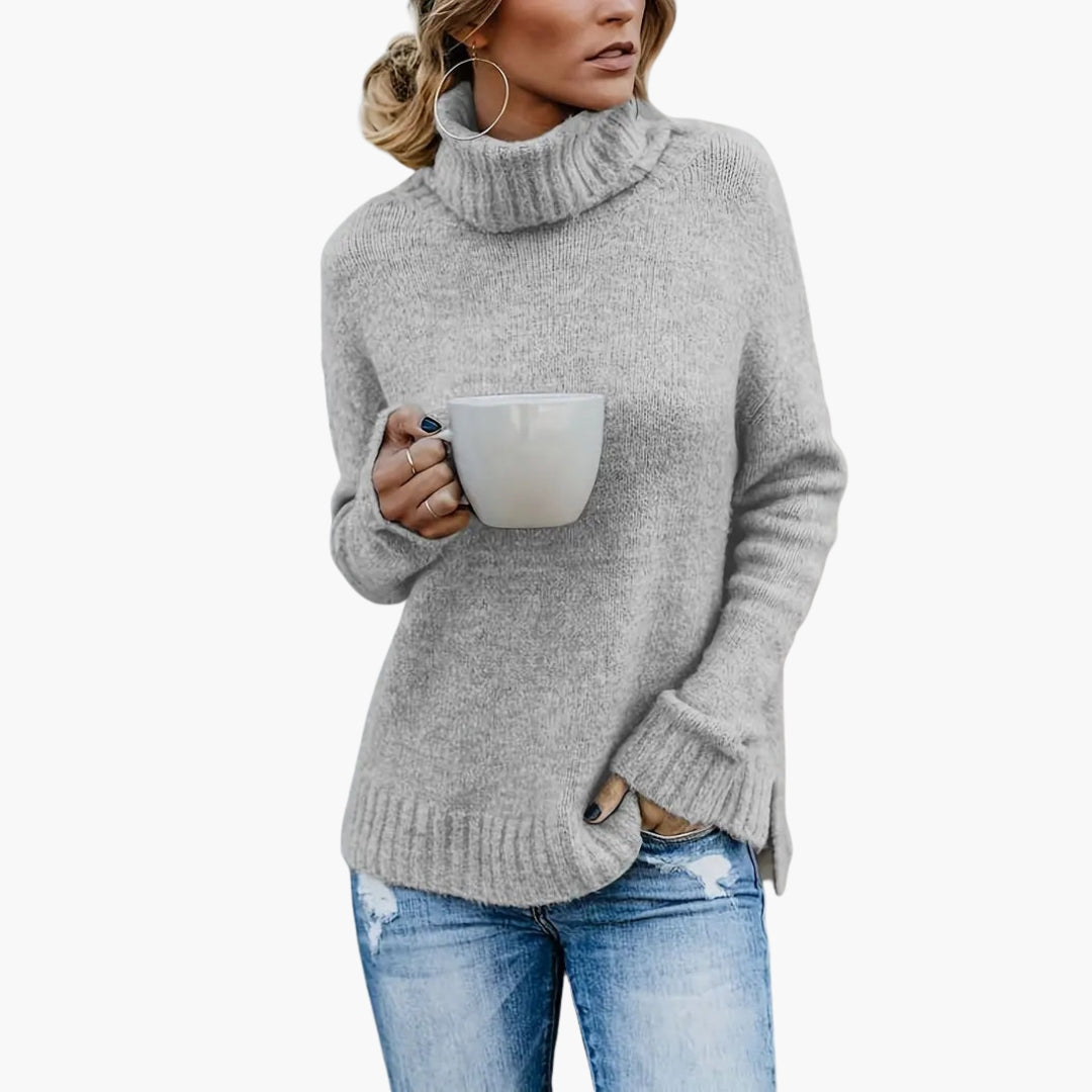 Pull femme avec col roulé et manches longues