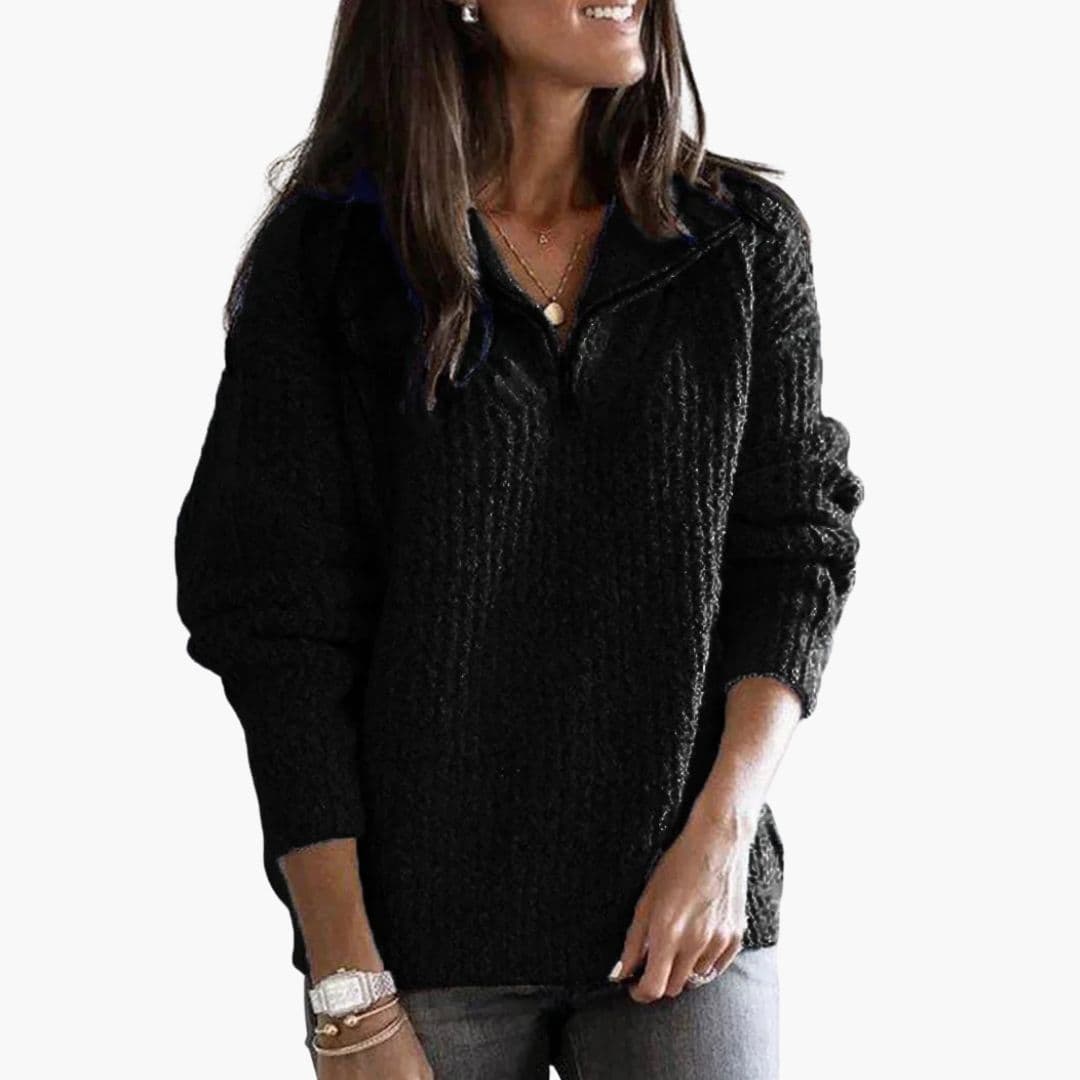Maglione donna con mezza chiusura lampo e maniche lunghe