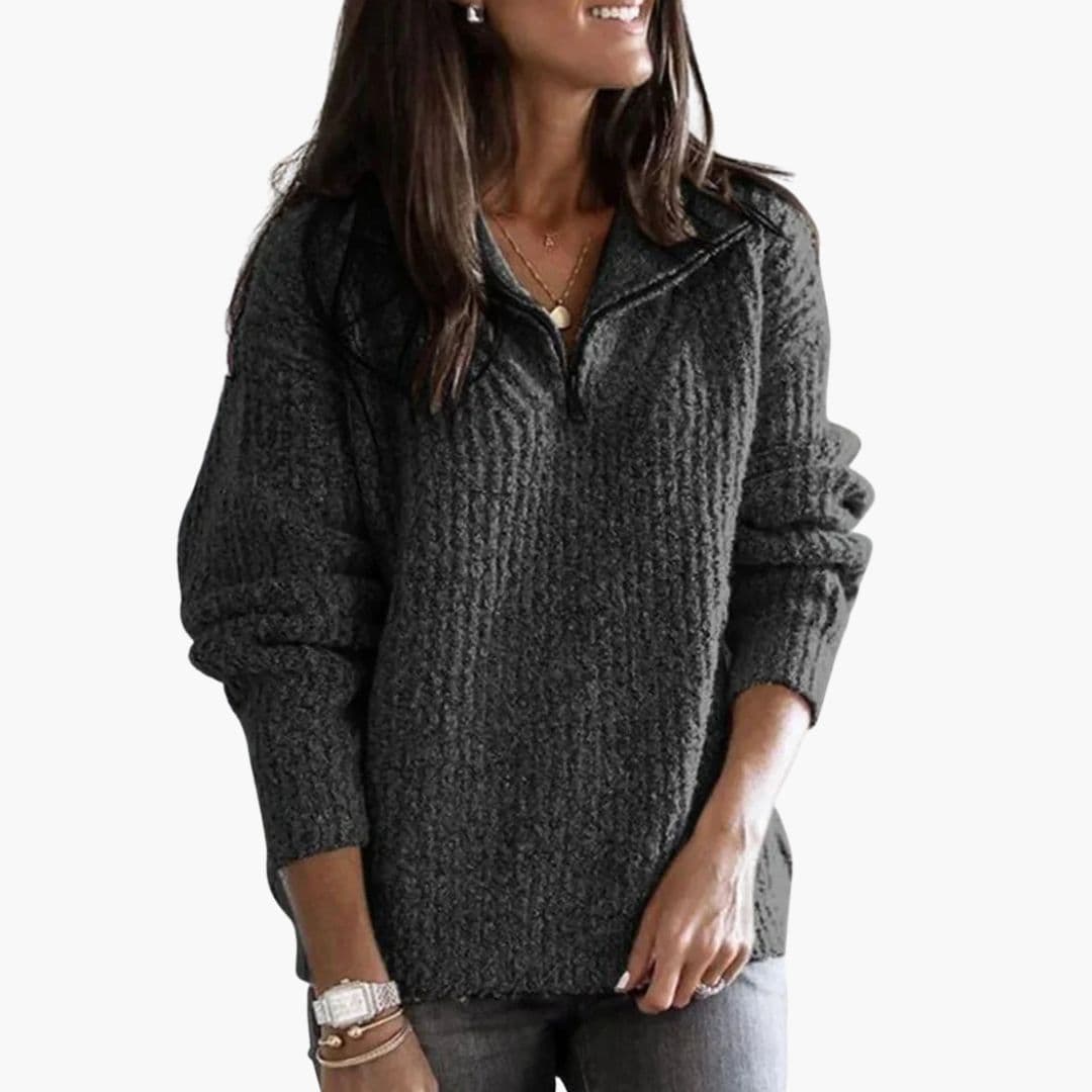 Maglione donna con mezza chiusura lampo e maniche lunghe