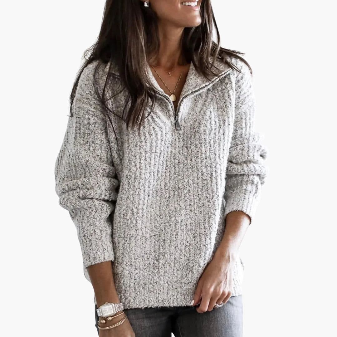 Maglione donna con mezza chiusura lampo e maniche lunghe