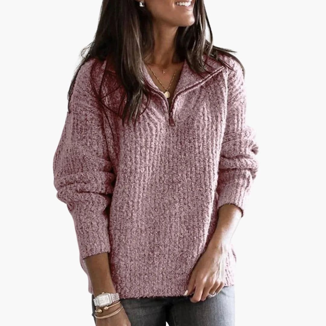 Maglione donna con mezza chiusura lampo e maniche lunghe